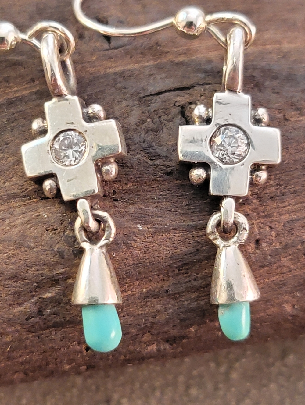Barse Sterling Silver Cross Turquoise & CZ Earrings NEW! - Picture 3 of 4